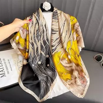 110x110 см женский шелковый квадратный шарф хиджаб женский дизайн принт дамская шаль накидки фуляр повязки на голову буфанда большая бандана роскошь One Size