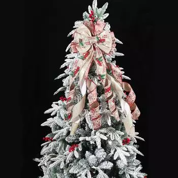 110x30cm Christmas Bowknot Ribbon Classic Wrapping Christmas Tree Ribbon DIY Linen Ribbon Burlap Ribbon With Wired Edge Gift