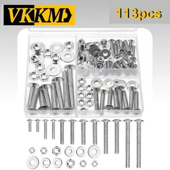 113 pcs, Nuts and Bolts Assortment Kit, Assorted Nuts and Bolts, Nut Bolt and Washer Assortment, Bolt and Nut Assortment