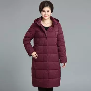 115 кг куртка для мамы зима 2024 новый пуховик с хлопковой подкладкой свободный средний и пожилой возраст женщины плюс полные большие размеры хлопковая одежда XL Plus Size 120-70kg бордовый