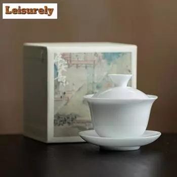 115 мл ледяной нефритовый фарфоровый гайвань Древний Дэхуа Белый Три Таланта Чайная Супница Крышка для заваривания чая Чаша Чайные сервизы Украшения