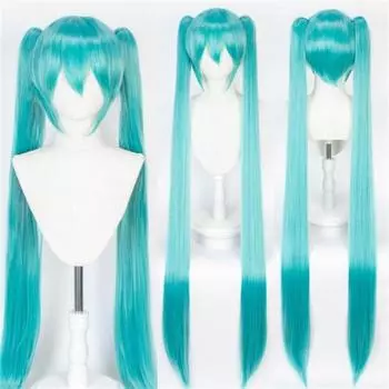 115 см парик для косплея Мику, длинные хвостики, короткие волосы, прямой парик, термостойкие синтетические волосы, парики для ролевых игр + шапочка для парика One Size