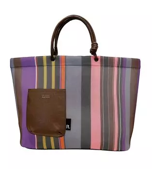 1165 1166 Horizontal Fluffy Tote Bag Medium Wafer SC MED Wafer Striped [Rootote] (116502 Purple)
