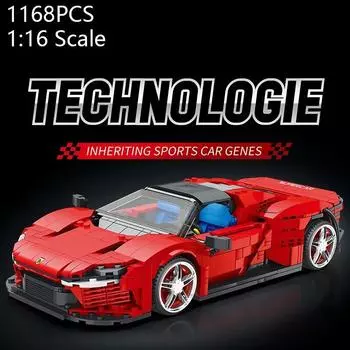 1168 шт. красный спортивный автомобиль, строительные блоки, игрушечная модель, городские гоночные автомобили, модель кирпича, детские собранные игрушки, рождественские подарки чёрный/красный