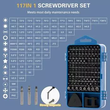 117 in 1 Precision Screwdriver Set Professional Manual Repair Tools with 98 Magnetic Bits for iPhone Camera Drone Glasses Watch