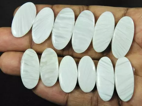 118Cts.Natural White Scolecite Matched Pair 06 Pair Lot Gemstone 23-28 MM RQ-660