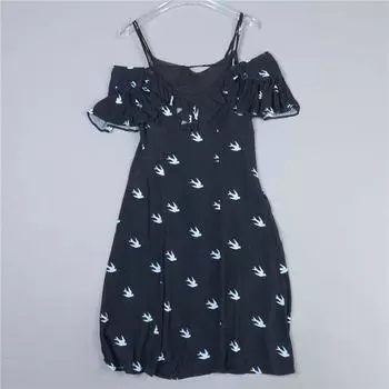 119 Vest Suspender Skirt + Rayon Print Dress Two-piece Set Pack 78501 off-Shoulder Short Sleeve Ruffles Mid Skirt 1 Black Two-piece set 38