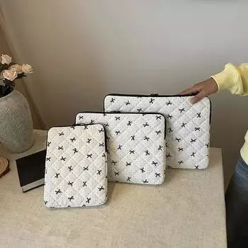 11 14-дюймовый Ins Chic Sweet Tablet Case для Xiaomi Huawei Ipad Корейская мода Черный горошек бант ПК сумка для хранения портативный ноутбук сумка S белый