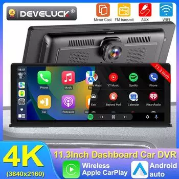 11,3-дюймовый автомобильный видеорегистратор 4K Dash Cam Wireless Carplay Android auto Ai Screen Dual Len Video Recorder 1080P Camera Backview GPS Navigation NO TF card