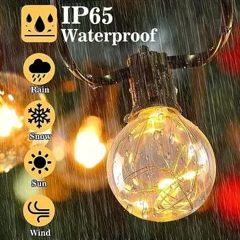 11.7M G40 Solar Lights Outdoor, Waterproof Garden Garland LED String 32 Bulbs with 8 Modes and Remote for Backyard Party Deco solar and usb charge