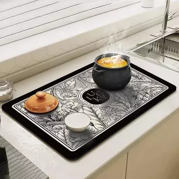 11.8 X15.7 Printed Dish Drying Mat Super Absorbent Drain Pad Tableware Draining Pad Quick Dry Rug Kitchen Dinnerware Placemat 40x30cm бежевый