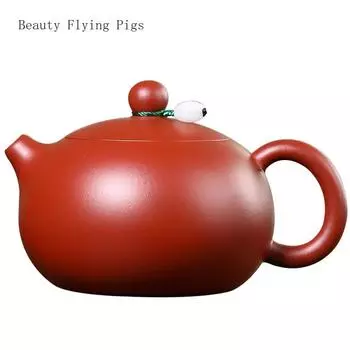 11.8x7cm Chinese handmade purple clay single person tea pot, raw ore, red clay round belly tea pot, tea set Handmade