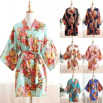11 цветов шелковые халаты женские кимоно халат японский стиль пижама ночная рубашка пижамные платья