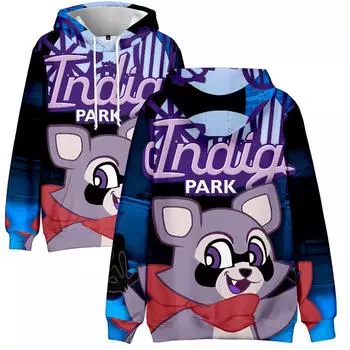 11 цветов унисекс худи свитшот Indigo Park с мультяшным принтом уличная одежда худи для пар мужчин женщин XS чёрный