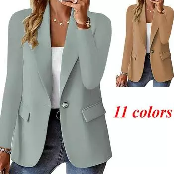 11 цветов, женская прямая куртка с одной пуговицей, не допускающая морщин, куртка с длинным рукавом, формальный деловой стиль, офисные женские блейзеры S чёрный