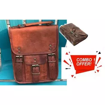 11-дюймовая кожаная сумка-саквояж-рюкзак-кабриолет через плечо и рюкзак, ручная работа, ретро, стиль бохо. С комбинированным кожаным дневником 9 x 11 x 3 in коричневый