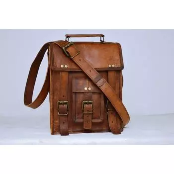 11-дюймовая мужская и женская кожаная сумка через плечо, винтажная кожаная сумка через плечо 11 x 9 x 4 in коричневый
