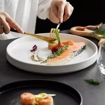 11-дюймовая обеденная тарелка, черно-белая керамическая тарелка для стейка в стиле вестерн, круглая домашняя тарелка для фруктов, десерта, закусок, ресторанная посуда