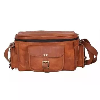 11-дюймовая сумка для цифровой зеркальной фотокамеры из натуральной козьей кожи, винтажный портфель, дорожная сумка для объектива 9 x 6 x 5 in коричневый