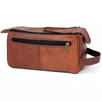 11-дюймовая винтажная дорожная косметичка из козьей кожи, набор для бритья, мужской чехол для бритья 11 x 4 x 5 in коричневый