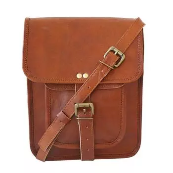 11-дюймовая винтажная сумка через плечо с цельнозерновой отделкой ручной работы из натуральной козьей кожи 11 x 9 x 3 in коричневый