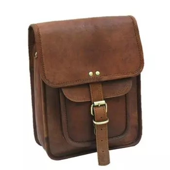 11-дюймовая винтажная сумка-мессенджер для колледжа для I-pad, сумка из цельнозерновой натуральной козьей кожи 11 x 9 x 3 in коричневый