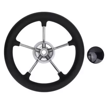 11-дюймовый руль для лодки, 5 спиц, 25 градусов, рулевое колесо из нержавеющей стали с центральным колпачком
