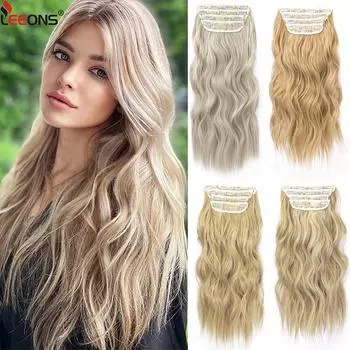 11 клипс для наращивания волос 20 дюймов термостойкое синтетическое волокно толстые длинные мягкие вьющиеся волнистые 4 шт. для женщин светло-коричневый