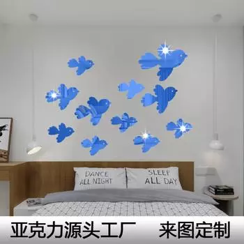 11 маленьких птичек, летящих на зеркало, наклейки на стену, трехмерные акриловые зеркальные наклейки, наклейки на стену для спальни, дивана, телевизора