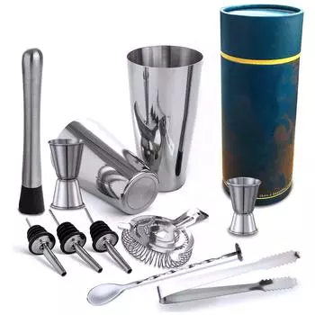 11 предметов из нержавеющей стали Boston коктейльный миксер набор инструментов для смешивания коктейлей бар производство серебряный