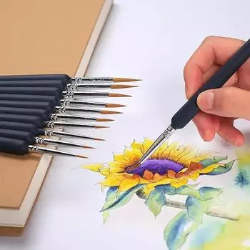 11 шт. кистей из волчьего волоса, кисти для прорисовки, тонкие кисти из волоса, инструменты для рисования для многих стилей рисования 11pcs чёрный