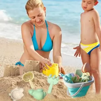 11 шт./компл., детская игрушка для пляжного песка со складным ведром, вилкой, лопатой, лейкой, просеивателем, формой для песка в виде животных, инструментами для рытья пляжа на открытом воздухе синий