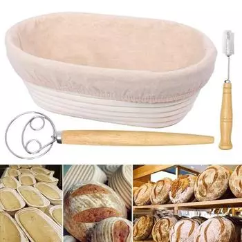 11 шт./компл. набор инструментов для выпечки хлеба на закваске, овальная корзина для расстойки из ротанга, тканевый вкладыш, датский венчик, скребок для хлеба, крышка лезвия, принадлежности для приготовления хлеба 1 Set