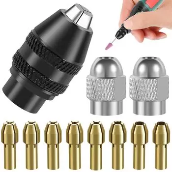 11 шт. латунный патрон для дрели, цанговый патрон для электрической шлифовальной машины, набор цанговых патронов без ключа 1/32 - 1/8 , сменный патрон для вращающегося инструмента дрели