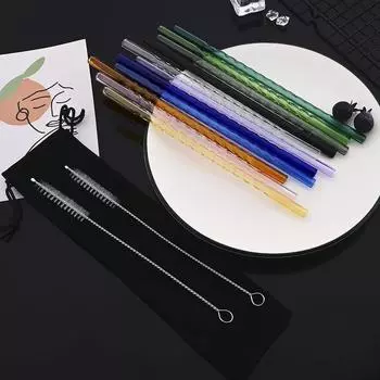 11 шт. многоразовых стеклянных соломинок, экологически чистые питьевые соломинки для смузи, молочных коктейлей, чая, сока, коктейлей, соломинка с кисточкой, многоцветная прозрачный