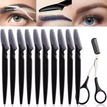 11 шт., профессиональный триммер для бровей, безопасное лезвие, ножницы для бровей, набор расчесок, женский скребок для удаления волос на лице, бритва, инструменты для макияжа и красоты