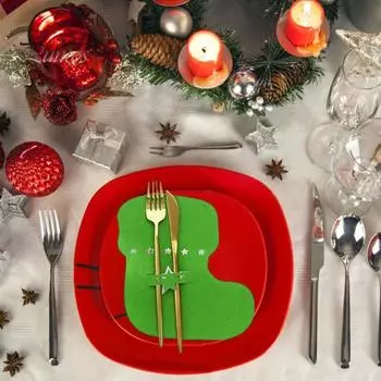 11 шт. рождественских держателей для столовых приборов, рождественские карманы для столовых приборов, держатели для столовых приборов, фетровый чехол для ножа, вилки, для украшения праздничной домашней вечеринки красный