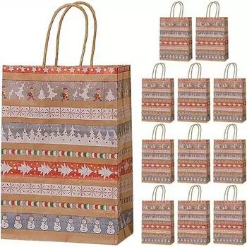 11 шт. Рождественский подарочный пакет из крафт-бумаги, подходит для праздничных бумажных подарочных пакетов, рождественских подарочных пакетов с ручками, рождественских подарочных пакетов, подарков на вечеринку A