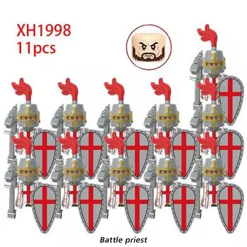 11 шт. Средневековые Древние Тяжелобронированные Рыцари-Тамплиеры Крестоносцы Военные Солдаты Вооружение Модель Строительные блоки Детские игрушки
