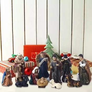 11 шт. Статуэтка Иисуса Христа, рождественские ясли, набор украшений из смолы, фигурки для домашнего праздника, церковного декора, праздника