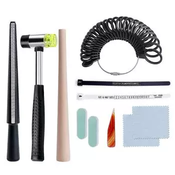 11 шт. универсальный набор инструментов для измерения размера кольца, стержень для полировки кольца, резиновый молоток, размер пальца