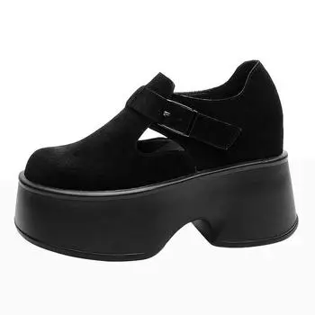 11 см натуральная кожа супер толстая подошва платформа танкетка женская обувь пряжка осень весна скрытые каблуки модная женская обувь 33