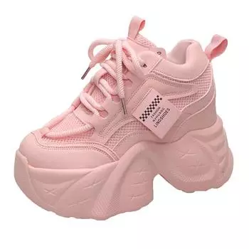 11 см новые осенние дышащие женские повседневные туфли модные высокие каблуки женские кроссовки на танкетке толстая подошва кроссовки на платформе 34 чёрный