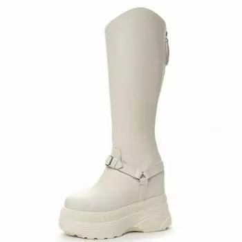 11 см новые женские модные осенние сапоги из микрофибры, повседневные ботильоны, массивные кроссовки, весенние туфли на платформе 33 бежевый