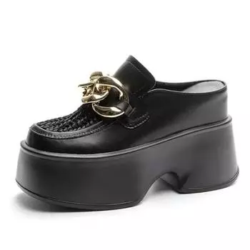 11 см сетчатая воздушная обувь из натуральной кожи на платформе и танкетке, женские дышащие повседневные полые толстые летние тапочки, шлепанцы 33 чёрный