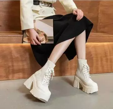 11 см синтетические женские дизайнерские ботильоны с полыми коленями, роскошные босоножки до щиколотки, летние кроссовки с сеткой и молнией высокого бренда 34