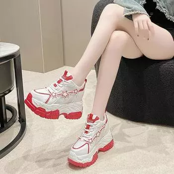 11 см высокие каблуки осенние массивные кроссовки для женщин платформа спортивная сетчатая обувь весенние женские шнурки толстая подошва папины туфли женские 35