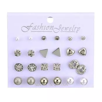 11 стильных модных простых серег из сплава с сердцем и жемчугом и кристаллами, комплект женских очаровательных ювелирных украшений, подарок на вечеринку. 3