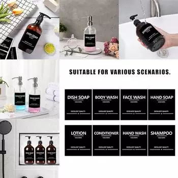 11 стилей 70*80 мм водонепроницаемые этикетки, наклейка на дозатор мыла, бутылка для лосьона, съемные этикетки, черный/белый