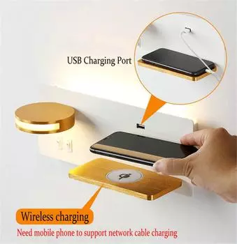 11 Вт/5 Вт светодиодный настенный светильник для помещений, многофункциональный светильник для чтения, современный прикроватный светильник для спальни, настенные светильники с беспроводной зарядкой через USB Warm White (2700-3500K)